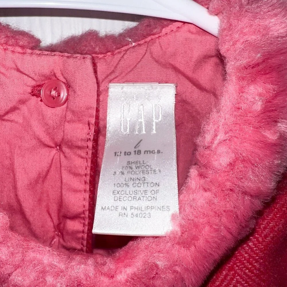 Baby Gap Toddler Girl Herringbone Fur Trim Collar Holiday Dress Wool Size 12-18M